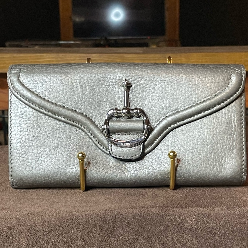 Gucci metallic silver long wallet